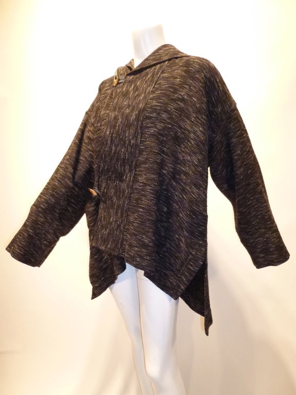 Issey Miyake Asymmetrical Plantation 1980s Hooded Wool Coat