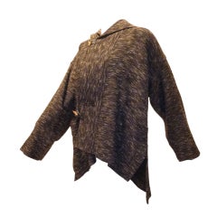 Vintage Issey Miyake Asymmetrical Plantation 1980s Hooded Wool Coat