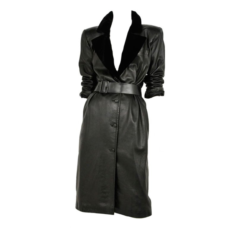 Black Leather Coat Dress / YSL-1049