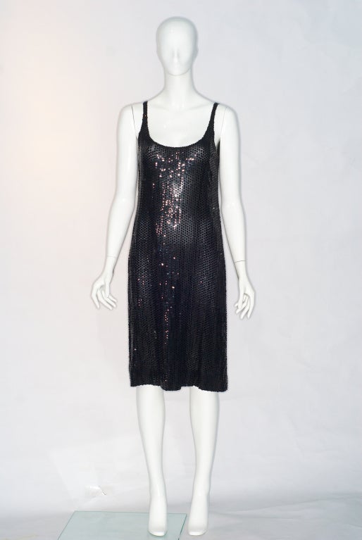 Halston Black Sequin Beaded Tank Style Dress and cardigan