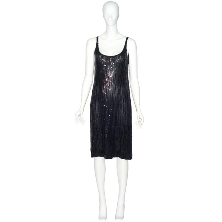 Halston Black Sequin Beaded Tank Style Dress and cardigan For Sale