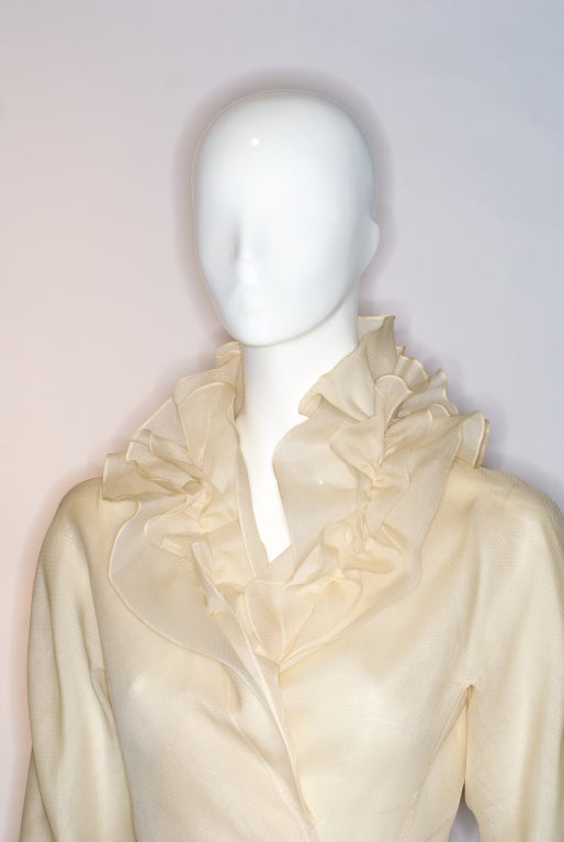 Women's Halston Ruffled Silk Organza Blouse and Long Skirt For Sale