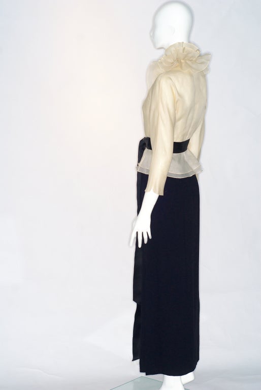 Halston Ruffled Silk Organza Blouse and Long Skirt For Sale 1