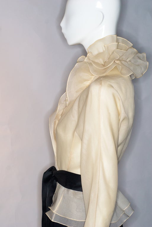 Halston Ruffled Silk Organza Blouse and Long Skirt For Sale 2