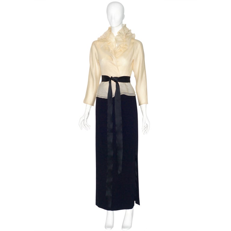 Halston Ruffled Silk Organza Blouse and Long Skirt For Sale