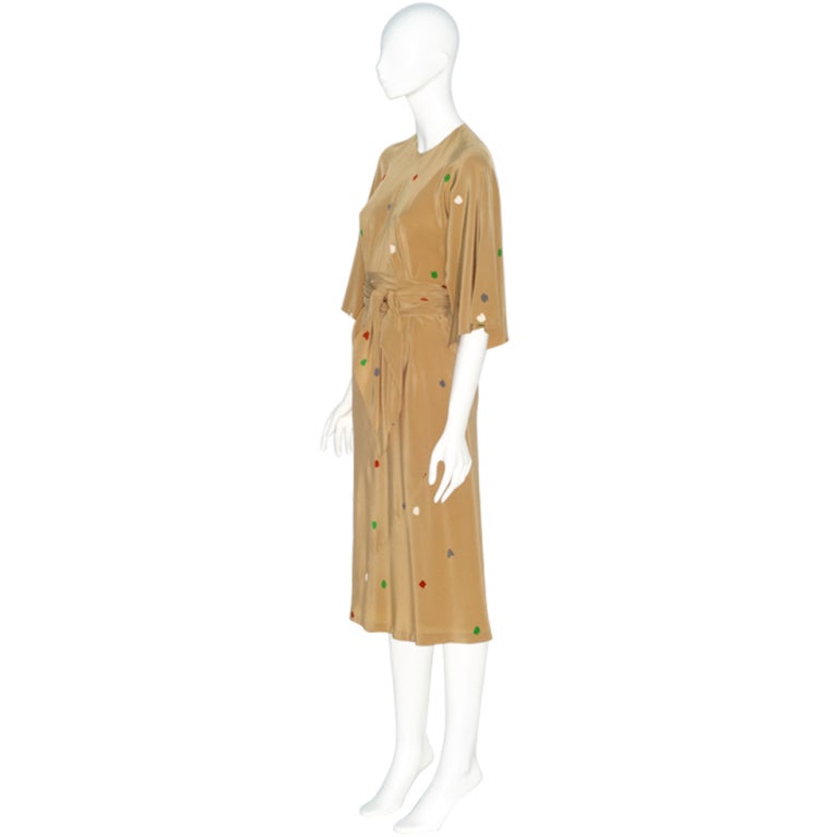 Summer 1977 Halston Silk Dot Print Dress with Kimono Sleeves. For Sale