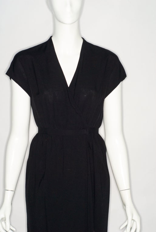 Women's Halston Black Linen wrap Dress For Sale