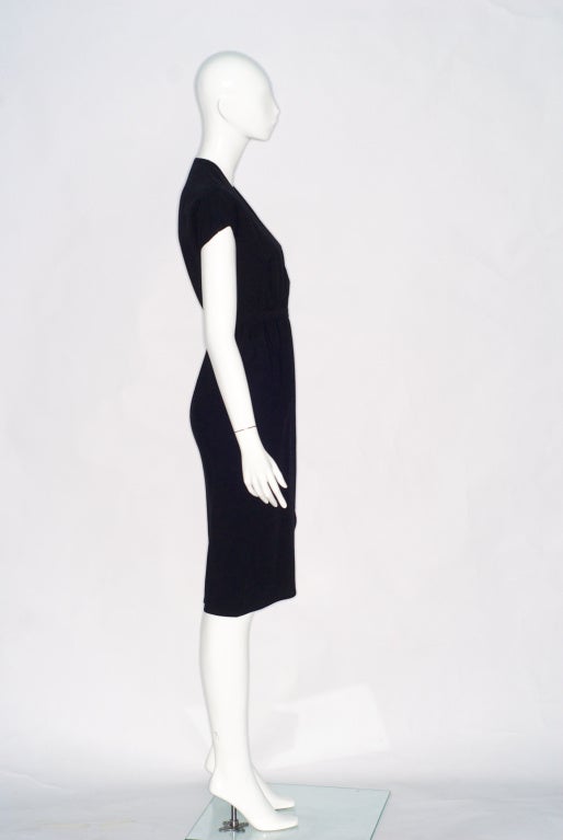 Halston Black Linen wrap Dress For Sale 1