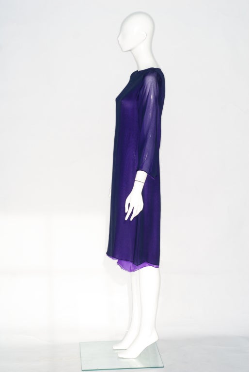 Halston Violet and Purple Silk Chiffon Dress