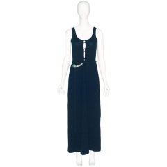 Halston Black Cashmere Gown with Keyhole Opening Neckline
