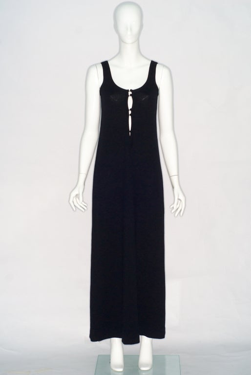 Halston Black Cashmere Gown with Keyhole Opening Neckline For Sale 1