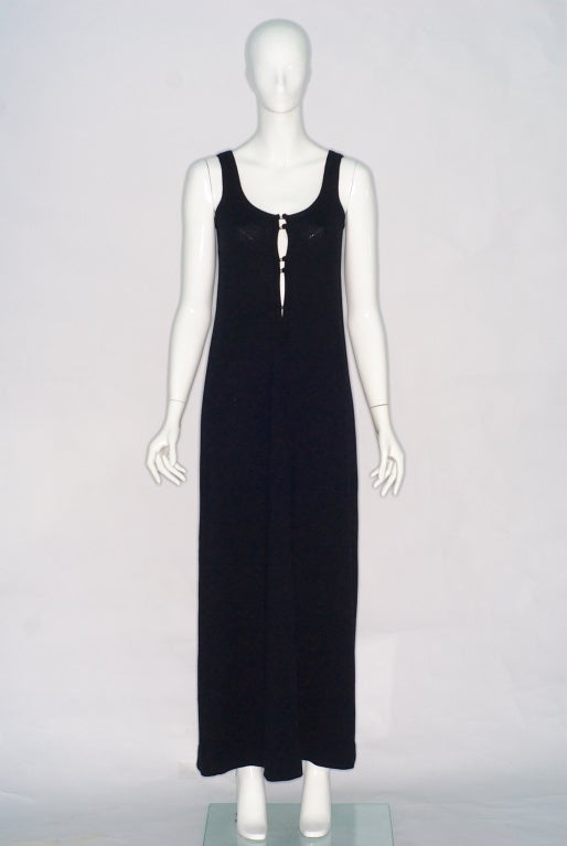 Halston Black Cashmere Gown with Keyhole Opening Neckline For Sale 2