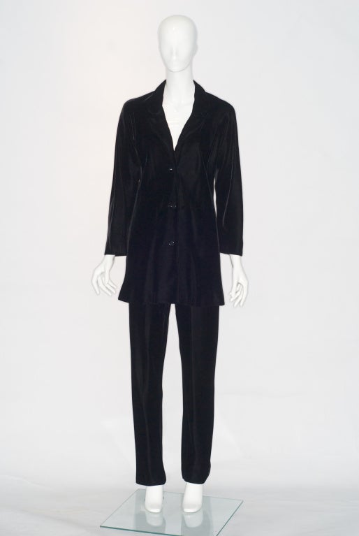Halston Black Velvet Pantsuit For Sale at 1stDibs