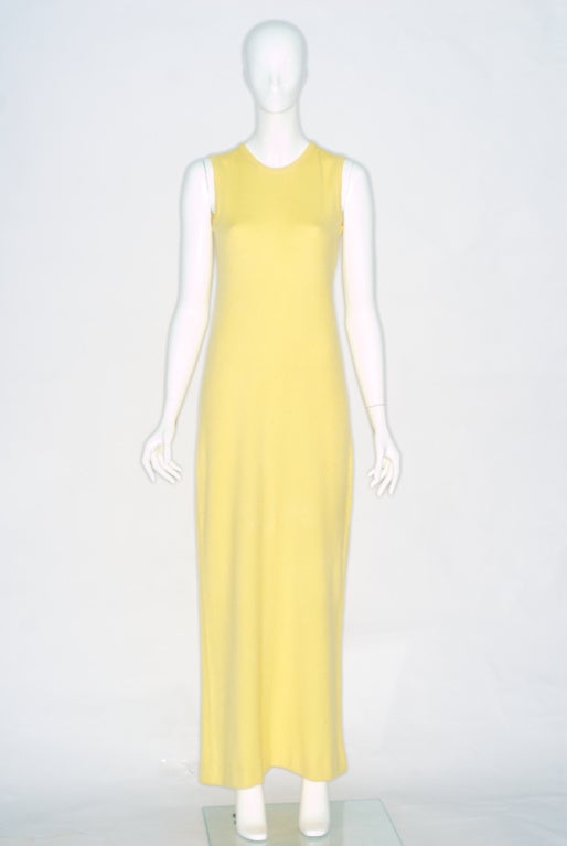 1970s Halston Yellow Cashmere Sweater Gown and Long Cardigan For Sale 1