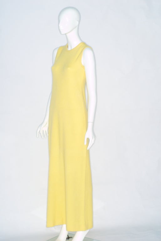 1970s Halston Yellow Cashmere Sweater Gown and Long Cardigan For Sale 2