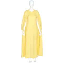 1970s Halston Yellow Cashmere Sweater Gown and Long Cardigan