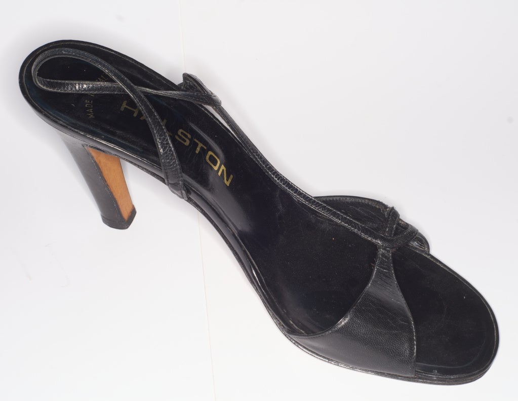 Glamorous 1970s Halston for Garolini strappy sandals.  Size 9.  Garolini, near Florence Italy, produced shoes for Halston, Calvin Klein and Fendi in the 1970s.  Andy Warhol was commissioned by Garolini to paint a Diamond Dust painting of Garolini