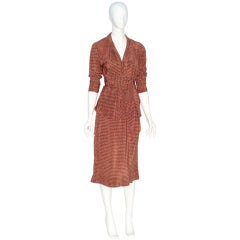 Halston Rust Colored Print Silk Wrap Blouse and Skirt