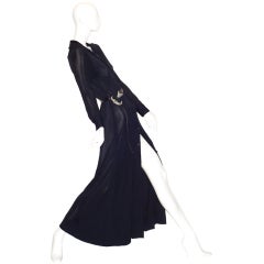 Vintage Halston Black Matte Jersey Shirt Style Evening Gown