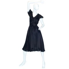 Circa 1980 Halston Ruffled Black Silk Wrap Dress