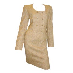 Bill Blass Tweed Peach Double breasted Wool Skirt Suit