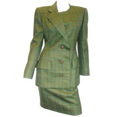 Bill Blass  Couture Green Plaid  Busines Skirt suit