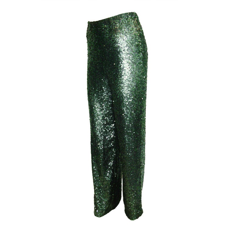 Bill Blass very Fine Green Beaded pants For Sale