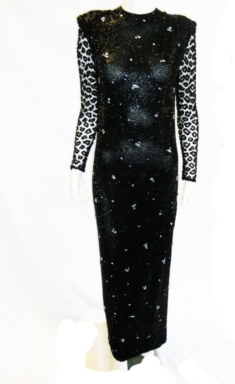 James Galanos Hand Beaded Gown with "Leopard spots"Sleeves