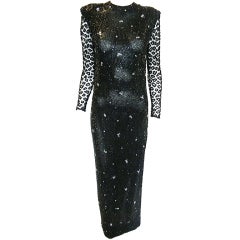 James Galanos Hand Beaded Gown with "Leopard spots"Sleeves