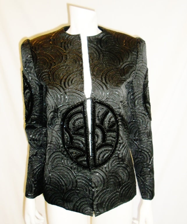 James Galanos  Brocade Evening Jacket w/ velvet beaded detail