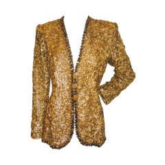 Heavily Beaded  Galanos Jacket w wood and tiger eye stone