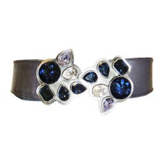 Galanos  Silver leather Belt w Crystal Buckle