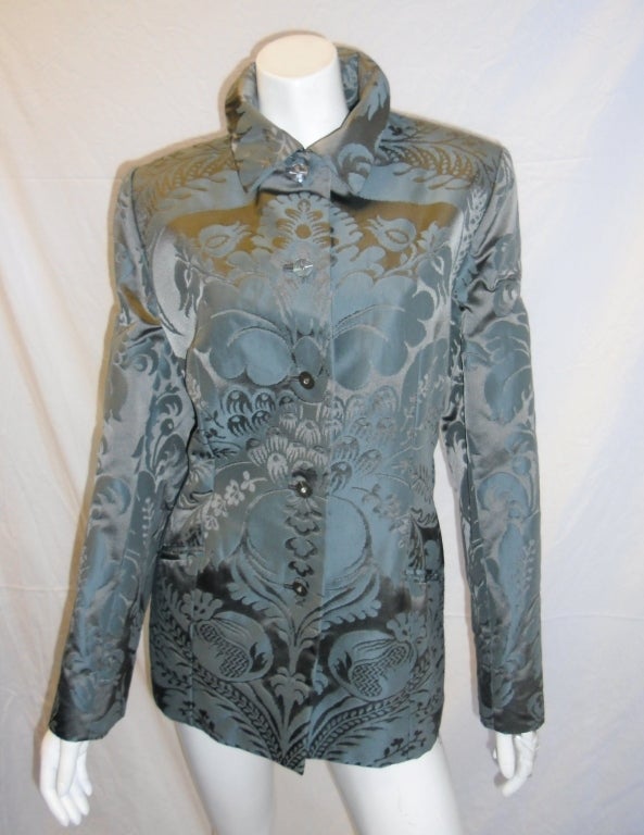 Bill Blass Teal silk Brocade Evening Jacket sz 14