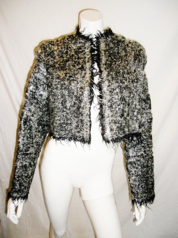 Grey Fringed Mohair Geoffrey Beene"scotch tape" Bolero Jacket