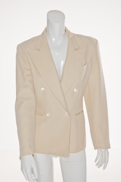 AUTH 80s ALAÏA OFF-WHITE WOOL TUXEDO JACKET Spring Summer 1988