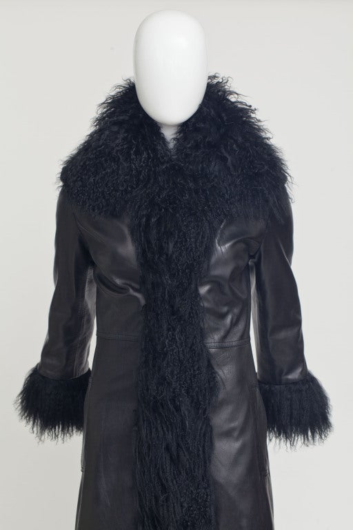 YVES SAINT LAURENT BY TOM FORD Leather & Mongalian Fur maxi coat 1