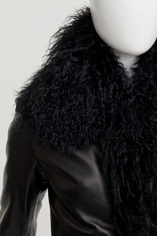 YVES SAINT LAURENT BY TOM FORD Leather & Mongalian Fur maxi coat 2