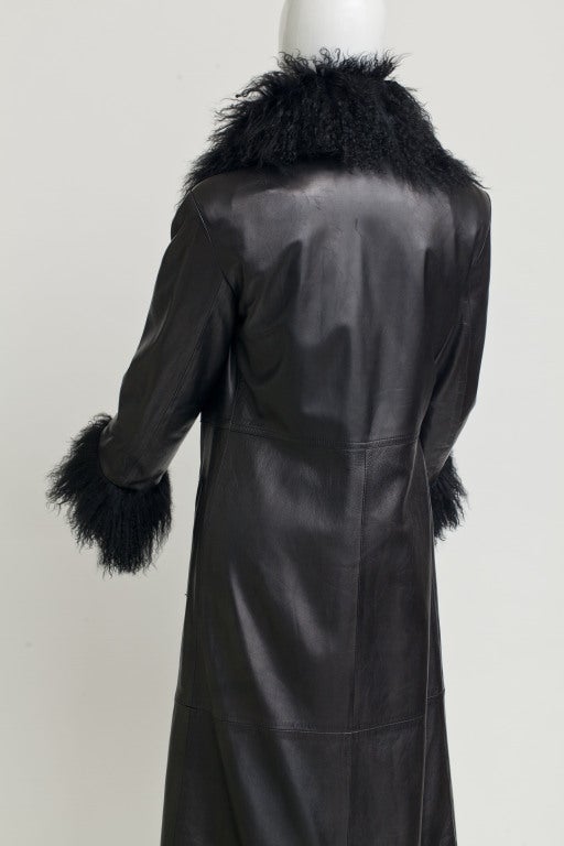 YVES SAINT LAURENT BY TOM FORD Leather & Mongalian Fur maxi coat 3