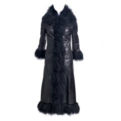 YVES SAINT LAURENT BY TOM FORD Leather & Mongalian Fur maxi coat