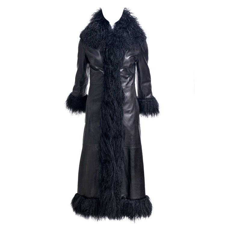 YVES SAINT LAURENT BY TOM FORD Leather and Mongalian Fur maxi coat at ...