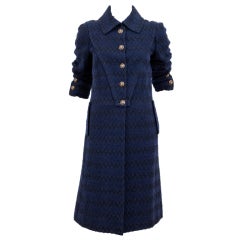 1960's Chanel 2 tones' Navy Blue Wool Boucle Coat French, 1960s