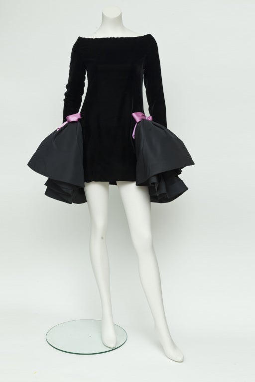 Women's 1980s Pierre Cardin Couture black velvet mini dress