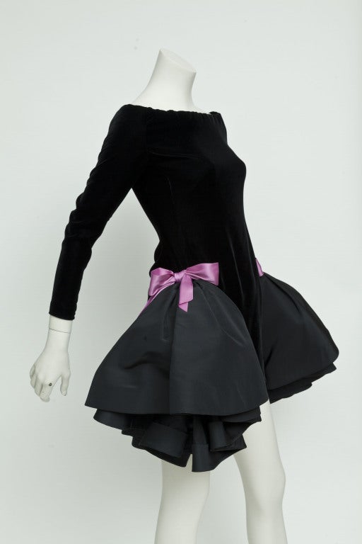1980s Pierre Cardin Couture black velvet mini dress 1