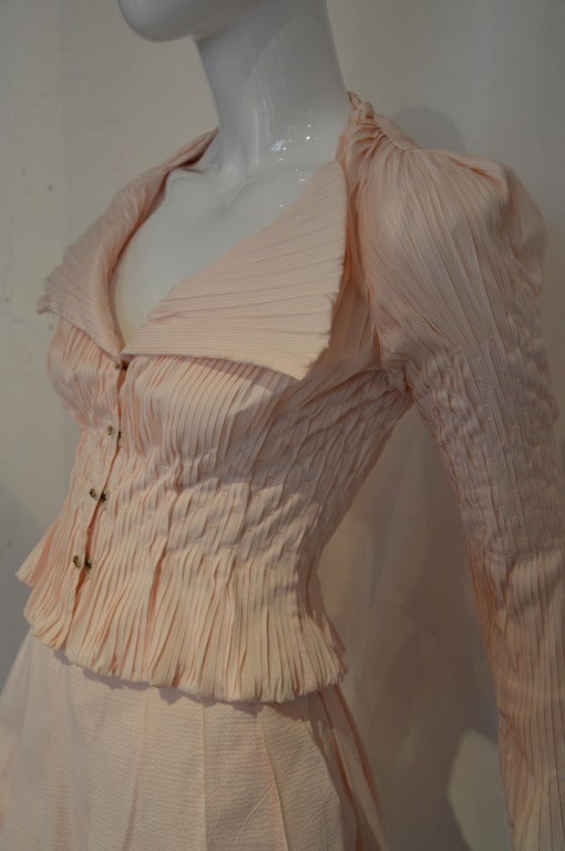 Bottega Venetta sophisticated pale pink and white stripes silk ensemble 2