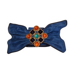 Isabel Canovas Blue Suede Large Belt with Colorful Glass Stones