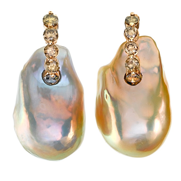 Rainbow Pearl Champagne Diamond Pearl Earrings