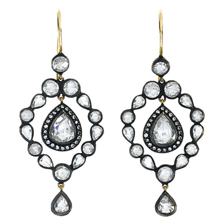 Turkish Rose Cut Diamond Earrings For Sale