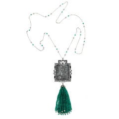 SU et RU  Grey Jade Diamond Emerald Tassel Necklace