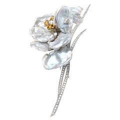 Keshi Pearls Diamond Flower Brooch