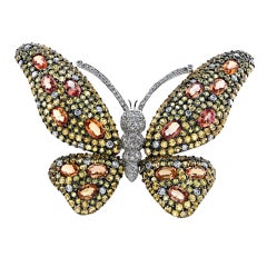Magnificent Diamond Yellow Sapphire Butterfly Pin